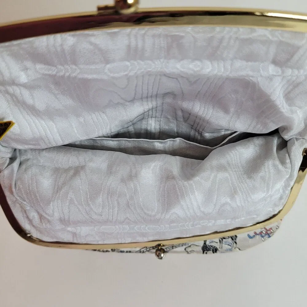 Vintage M Yamamoto & Co. Clutch Satin Brocade Kiss Lock Purse Japan Floral Kyoto